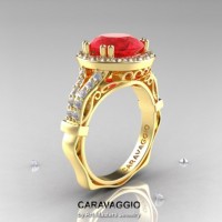 Caravaggio Italian 14K Yellow Gold 3.0 Ct Ruby Diamond Engagement Ring Wedding Ring R620-14KYGDR