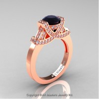 Classic Armenian 14K Rose Gold 1.0 Ct Black and White Diamond Engagement Ring R283-14KRGDBD