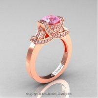 Classic Armenian 14K Rose Gold 1.0 Ct Light Pink Sapphire Diamond Engagement Ring R283-14KRGDLPS