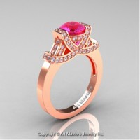Classic Armenian 14K Rose Gold 1.0 Ct Pink Sapphire Diamond Engagement Ring R283-14KRGDPS