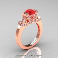 Classic Armenian 14K Rose Gold 1.0 Ct Ruby Diamond Engagement Ring R283-14KRGDR