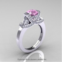 Classic Armenian 14K White Gold 1.0 Ct Light Pink Sapphire Diamond Engagement Ring R283-14KWGDLPS