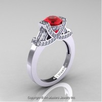 Classic Armenian 14K White Gold 1.0 Ct Ruby Diamond Engagement Ring R283-14KWGDR