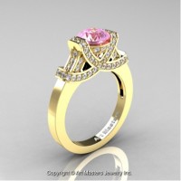 Classic Armenian 14K Yellow Gold 1.0 Ct Light Pink Sapphire Diamond Engagement Ring R283-14KYGDLPS