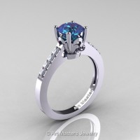 Classic French 14K White Gold 1.0 Ct Alexandrite Diamond Solitaire Ring R101-14WGDAL