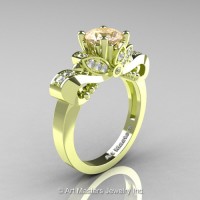 Classic 18K Green Gold 1.0 Ct Champagne and White Diamond Solitaire Engagement Ring R323-18KGRGDCHD