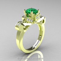 Classic 18K Green Gold 1.0 Ct Emerald Diamond Solitaire Engagement Ring R323-18KGRGDEM