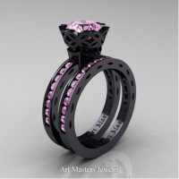 Classic Armenian 14K Black Gold 1.0 Ct Light Pink Sapphire Engagement Ring Wedding Band Bridal Set AR140S-14KBGLPS