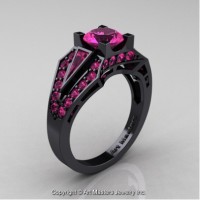 Classic Edwardian 14K Black Gold 1.0 Ct Pink Sapphire Engagement Ring R285-14KBGPS