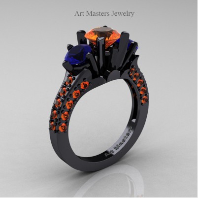 Classic-French-14K-Black-Gold-Three-Stone-2-Ct-Orange-and-Blue-Sapphire-Solitaire-Wedding-Ring-R421-14KBGBSOS-P-402×402