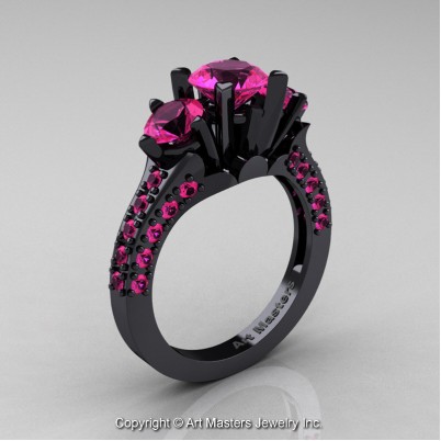 Classic-French-14K-Black-Gold-Three-Stone-2-Ct-Pink-Sapphire-Solitaire-Wedding-Ring-R421-14KBGPS-P-402×402