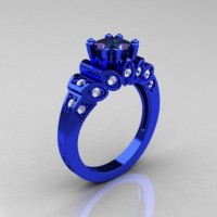 Classic French 14K Blue Gold 1.23 CT Princess Alexandrite Diamond Designer Ring R216P-14KBLGDAL