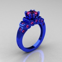 Classic French 14K Blue Gold 1.23 CT Princess Pink Sapphire Designer Ring R216P-14KBLGPS