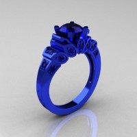 Classic French 14K Blue Gold 1.0 CT Blue Sapphire Designer Ring R216R-14KBLGBS
