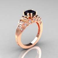 Classic French 14K Rose Gold 1.23 CT Black and White Diamond Engagement Ring R216P-14KRGDBD