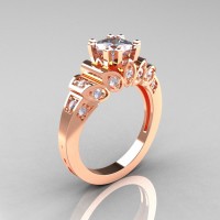 Classic French 18K Rose Gold 1.23 CT Cubic Zirconia Diamond Engagement Ring R216P-18KRGDCZ
