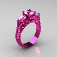 Classic 14K Pink Gold Three Stone Light Pink Sapphire Designer Solitaire Ring R200-14KPGLPS