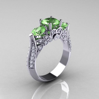Ethiopian Emerald and Trapezoid-Cut Diamond 3-Stone Ring - Turgeon Raine
