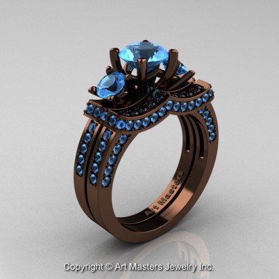 Exclusive-French-14K-Chocolate-Brown-Gold-Three-Stone-Blue-Topaz-Engagement-Ring-Wedding-Band-Bridal-Set-R182S-14KBRBT-P-402×402