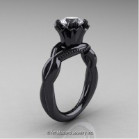 Faegheh Modern Classic 14K Black Gold 1.0 Ct White Sapphire Solitaire Engagement Ring R290-14KBGWS