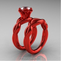 Faegheh Modern Classic 14K Red Gold 1.0 Ct White Sapphire Engagement Ring Wedding Band Set R290S-14KREGWS