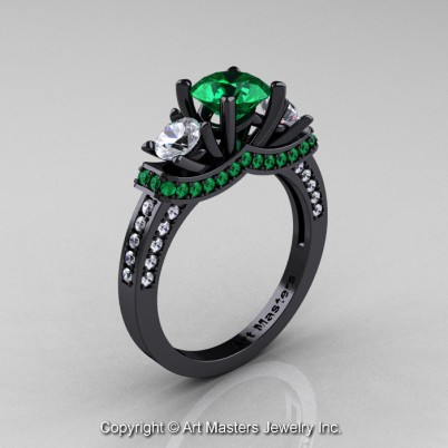 French-14K-Black-Gold-Three-Stone-Emerald-Diamond-Engagement-Ring-R182-14KBGDEM-P-402×402