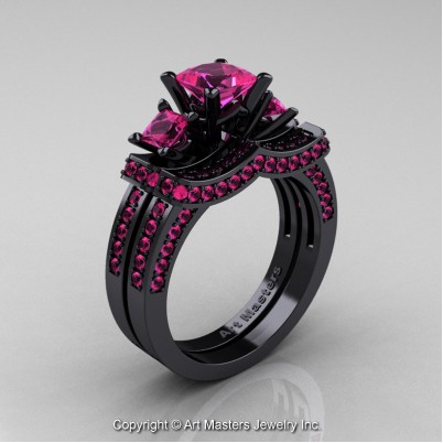 French-14K-Black-Gold-Three-Stone-Pink-Sapphire-Wedding-Ring-Engagement-Ring-Bridal-Set-R183S-14KBGPS-P-402×402