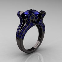 French 14K Black Gold 3.0 CT Blue Sapphire Pisces Wedding Ring Engagement Ring Y228-14KBGBS