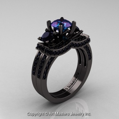 French-Black-Gold-Three-Stone-Alexandrite-Black-Diamond-Wedding-Ring-Engagement-Ring-Bridal-Set-R182S-BGDBDAL-P-402×402