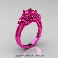 French 14K Pink Gold Three Stone Pink Sapphire Wedding Ring Engagement Ring R182-14KPGPS