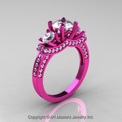 French-Pink-Gold-Three-Stone-White-Sapphire-Diamond-Wedding-Ring-Engagement-Ring-R182-PGDWS-P-402×402