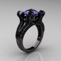 French Vintage 14K Black Gold 3.0 CT Alexandrite Black Diamond Pisces Wedding Ring Engagement Ring Y228-14KBGBDAL