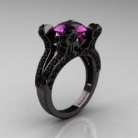 French Vintage 14K Black Gold 3.0 CT Amethyst Pisces Wedding Ring Engagement Ring Y228-14KBGAM