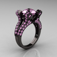 French Vintage 14K Black Gold 3.0 CT Light Pink Sapphire Pisces Wedding Ring Engagement Ring Y228-14KBGLPS