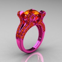 French Vintage 14K Pink Gold 3.0 CT Orange Sapphire Pisces Wedding Ring Engagement Ring Y228-14KPGOS