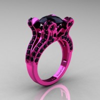 French Vintage 14K Pink Gold 3.0 CT Black Diamond Pisces Wedding Ring Engagement Ring Y228-14KPGBD