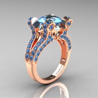French Vintage 14K Rose Gold 3.0 CT Blue Topaz Pisces Wedding Ring Engagement Ring Y228-14KRGBT