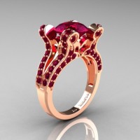 French Vintage 14K Rose Gold 3.0 CT Raspberry Red Garnet Pisces Wedding Ring Engagement Ring Y228-14KRGRRG