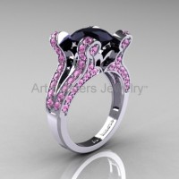 French Vintage 14K White Gold 3.0 CT Black Moissanite Light Pink Sapphire Pisces Wedding Ring Engagement Ring Y228-14KWGLPSBM