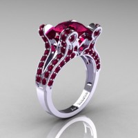 French Vintage 14K White Gold 3.0 CT Raspberry Red Garnet Pisces Wedding Ring Engagement Ring Y228-14KWGRRG