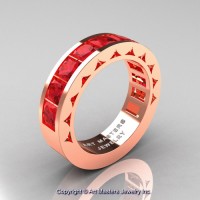 Mens Modern 14K Rose Gold Princess Ruby Channel Set Wedding Ring R274M-14KRGR