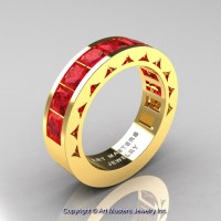 Mens Modern 14K Yellow Gold Princess Ruby Channel Set Wedding Ring R274M-14KYGR