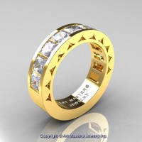 Mens Modern 14K Yellow Gold Princess White Sapphire Channel Set Wedding Ring R274M-14KYGWS