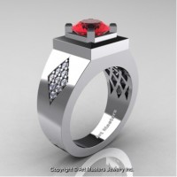 Mens Modern Classic 14K White Gold 2.0 Ct Ruby Diamond Designer Wedding Ring R338M-14KWGDR