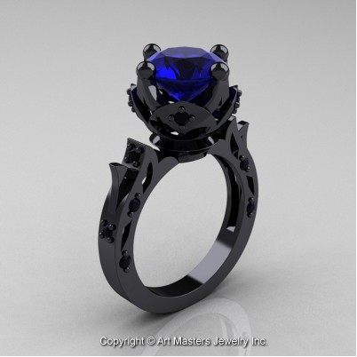 Modern-Antique-14K-Black-Gold-Blue-Sapphire-Black-Diamond-Solitaire-Wedding-Ring-R214-14KBGBDBS-P-402×402