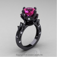 Modern Antique 14K Black Gold 3.0 Ct Pink Sapphire Diamond Solitaire Engagement Ring Wedding Ring R214-14KBGDPS