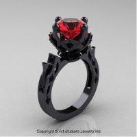 Modern Antique 14K Black Gold 3.0 Ct Ruby Black Diamond Solitaire Engagement Ring Wedding Ring R214-14KBGBDR