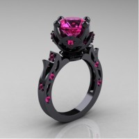 Modern Antique 14K Black Gold 3.0 Carat Pink Sapphire Solitaire Engagement Ring Wedding Ring R214-14KBGPS