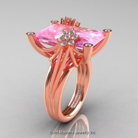 Modern Bridal 14K Rose Gold Radiant Cut 15.0 Ct Light Pink Sappihre Diamond Fantasy Cocktail Ring R292-14KRGDLPS