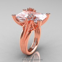 Modern Bridal 14K Rose Gold Radiant Cut 15.0 Ct White Sapphire Diamond Fantasy Cocktail Ring R292-14KRGDWS